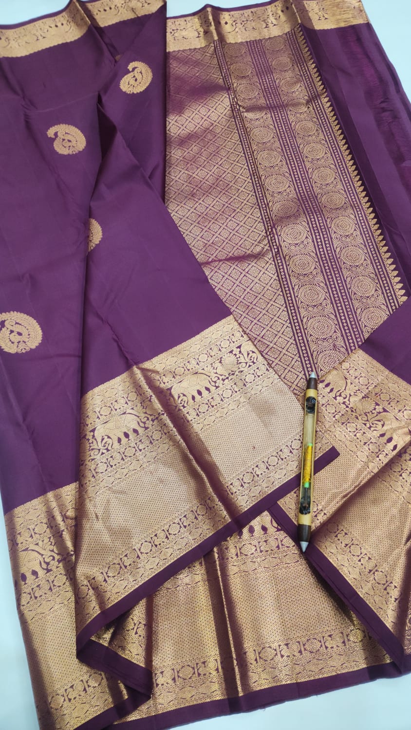 Classic Aubergine Kanchipuram Handloom Silk Saree SS26527