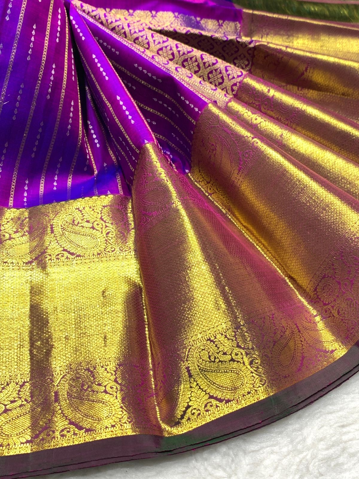 Classic Purple & Green 2gm Zari Bridal Elegance Kanchipuram Handloom Silk Saree SS25569