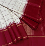 Load image into Gallery viewer, Classic Snow White &amp; Ruby Red 2gm Zari Traditional Korvai Elegance Kanchipuram Handloom Silk Saree SS27974
