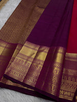 Load image into Gallery viewer, Classic Chilly Red &amp; Berry Plum 2gm Zari Elegance Kanchipuram Handloom Silk Saree SS24630
