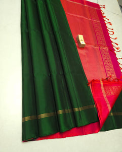 Classic Green & Hot Pink Elegance Plain Handloom Soft Silk Saree SS25471