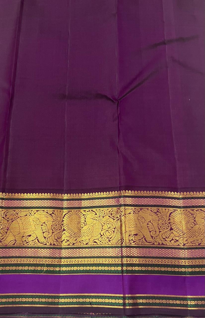 Classic Pista Green & Violet 2gm Zari Kanchipuram Handloom Silk Saree SS25633