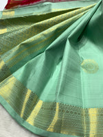 Load image into Gallery viewer, Classic Pastel Green &amp; Chilli Red 2gm Zari Bridal Elegance Kanchipuram Handloom Silk Saree SS24397
