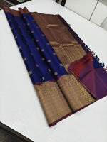 Load image into Gallery viewer, Classic Royal Blue &amp; Pink Purple 2gm Zari Kanchipuram Handloom Silk Saree SS25944
