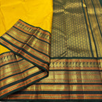 Load image into Gallery viewer, Classic Yellow &amp; Green 2gm Zari Double Side Kirvai Elegance Kanchipuram Handloom Silk Saree SS25351
