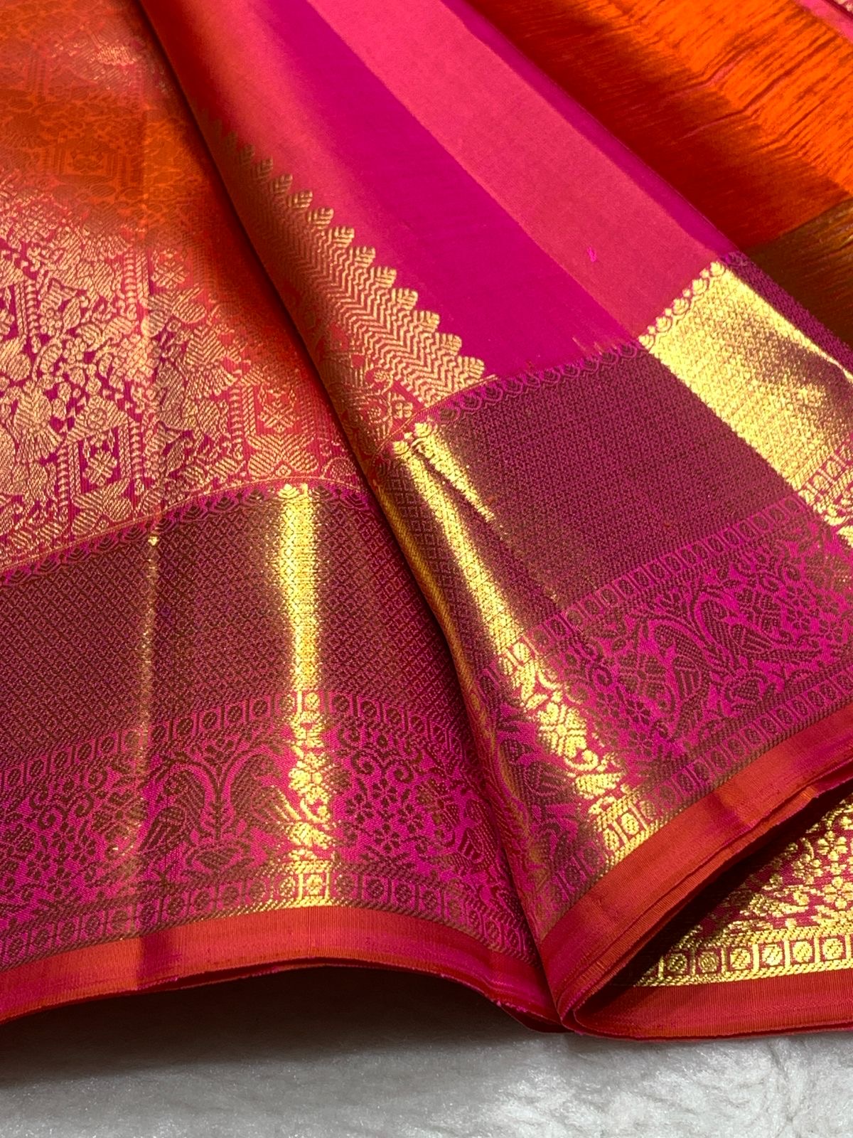 Classic Ruby Pink 2gm Zari Bridal Elegance Kanchipuram Handloom Silk Saree SS24789