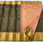 Load image into Gallery viewer, Classic Bottle Green &amp; Peachy Pink 3gm Zari Elegance Kanchipuram Handloom Silk Saree SS27258
