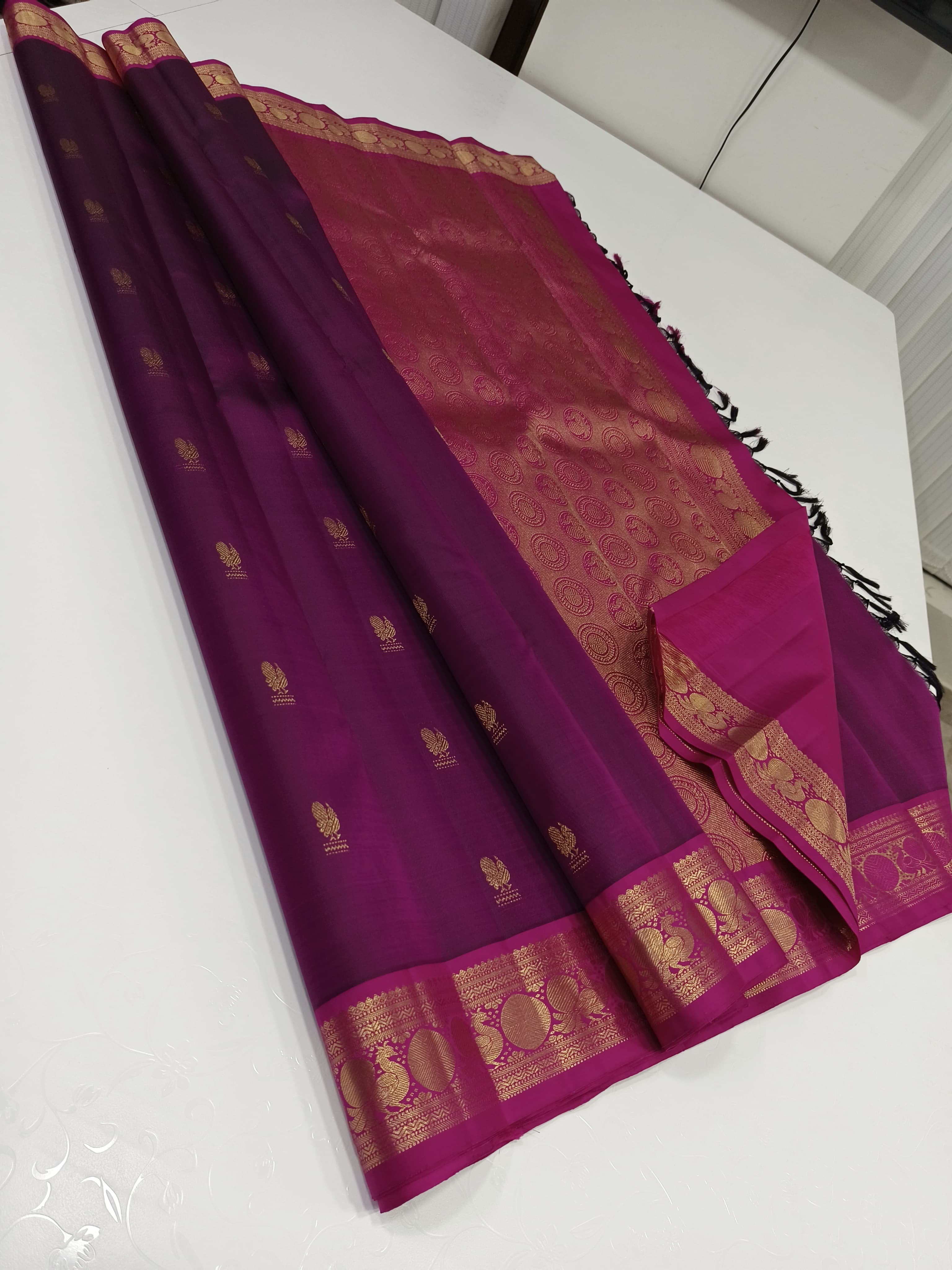 Classic Berry Plum & Deep Pink 2gm Zari Elegance Kanchipuram Handloom Silk Saree SS23589