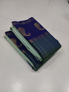 Classic Mint Green & Royal Blue 2gm Zari Korvai Elegance Kanchipuram Handloom Silk Saree SS24844