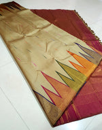 Load image into Gallery viewer, Classic Champagne &amp; Onion Pink 2gm Zari Temple Border Elegance Kanchipuram Handloom Silk Saree SS28298
