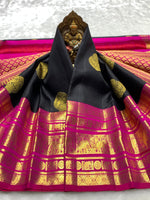 Load image into Gallery viewer, Classic Charcoal Black &amp; Dark Pink 2gm Zari Kanchipuram Handloom Silk Saree SS25826
