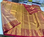 Load image into Gallery viewer, Classic Shimmer Gold &amp; Deep Pink Brocade Tissue Bridal Elegance Kanchipuram Handloom Silk Saree SS27283
