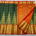 Load image into Gallery viewer, Classic Deep Green &amp; Orange 3gm Zari Elegance Kanchipuram Handloom Silk Saree SS27256
