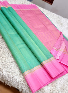 Classic Light Green & Fuchsia Pink Kanchipuram Handloom Silk Saree SS25561
