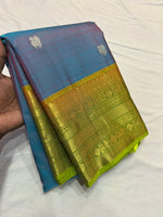 Load image into Gallery viewer, Classic Peacock Green &amp; Olive Green 2gm Gold Zari Elegance Kanchipuram Silk Saree SS23856
