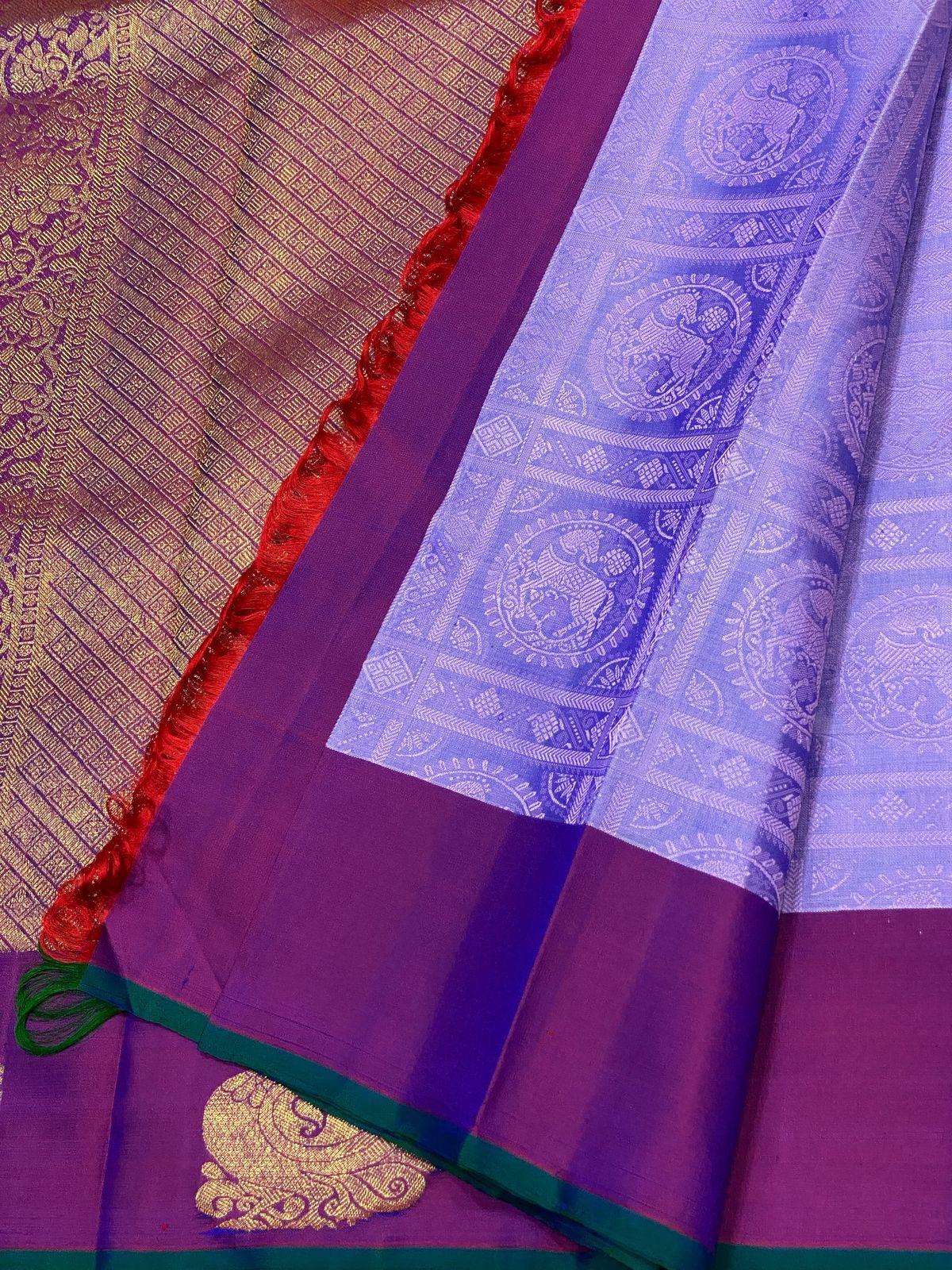 Classic Lavender & Wine Plum 2gm Zari Elegance Kanchipuram Handloom Silk Saree SS24689