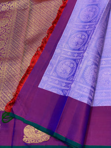 Classic Lavender & Wine Plum 2gm Zari Elegance Kanchipuram Handloom Silk Saree SS24689