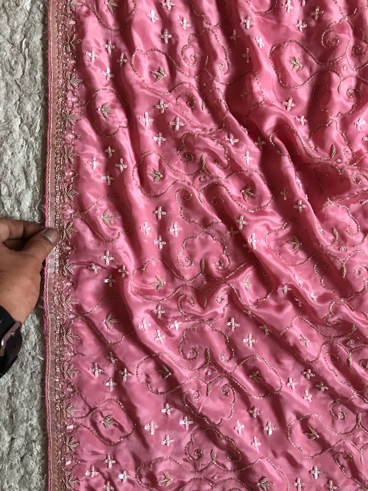 Pastel Rose Zardosi Handwork Elegance Crepe Silk Saree SS25396