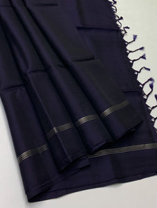 Classic Steel Blue Elegance Plain Handloom Soft Silk Saree SS26136