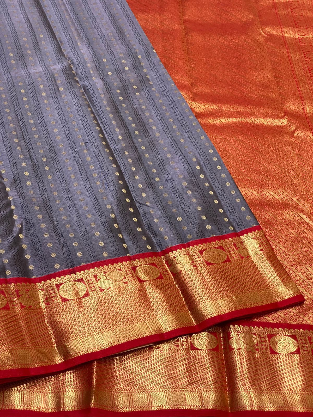 Classic Slate Grey & Red Elegance Kanchipuram Silk Saree SS24211