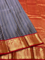 Load image into Gallery viewer, Classic Slate Grey &amp; Red Elegance Kanchipuram Silk Saree SS24211
