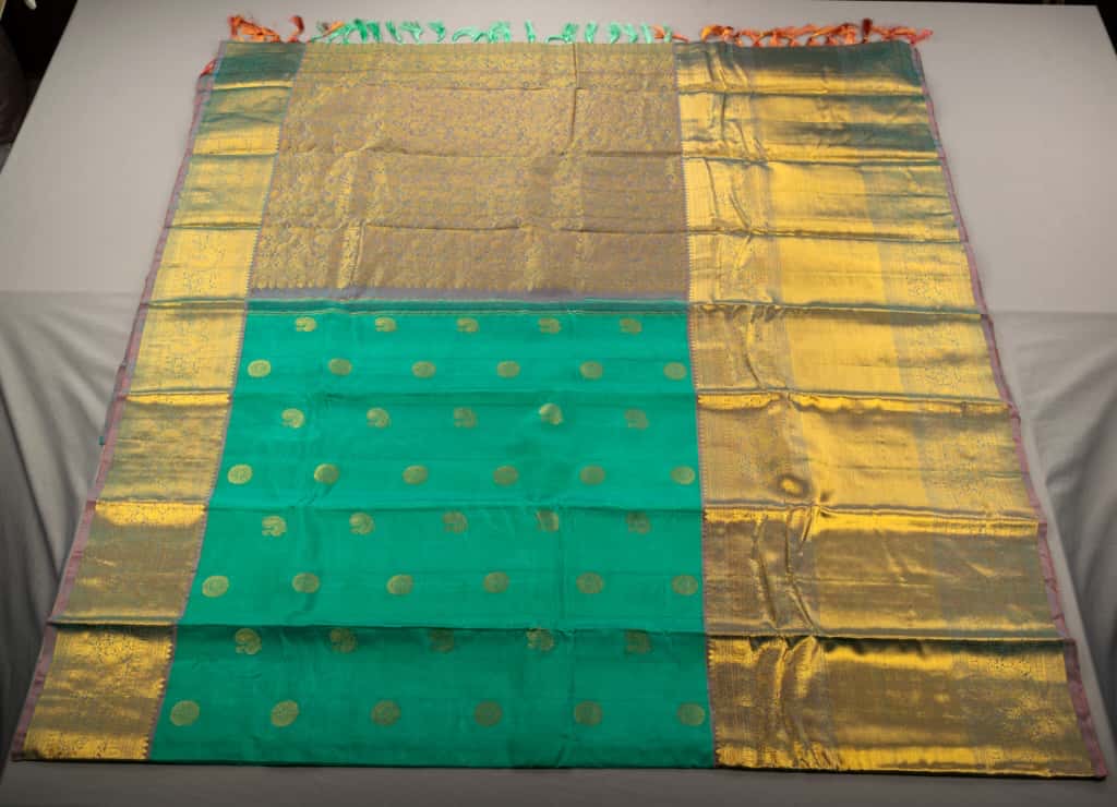 Classic Sea Green & Pastel Orange  Kanchipuram Handloom Silk Saree SS26622