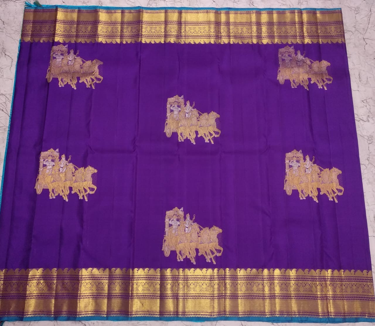 Classic Violet & Sky Blue 2gm Zari Elegance Kanchipuram Handloom Silk Saree SS24628