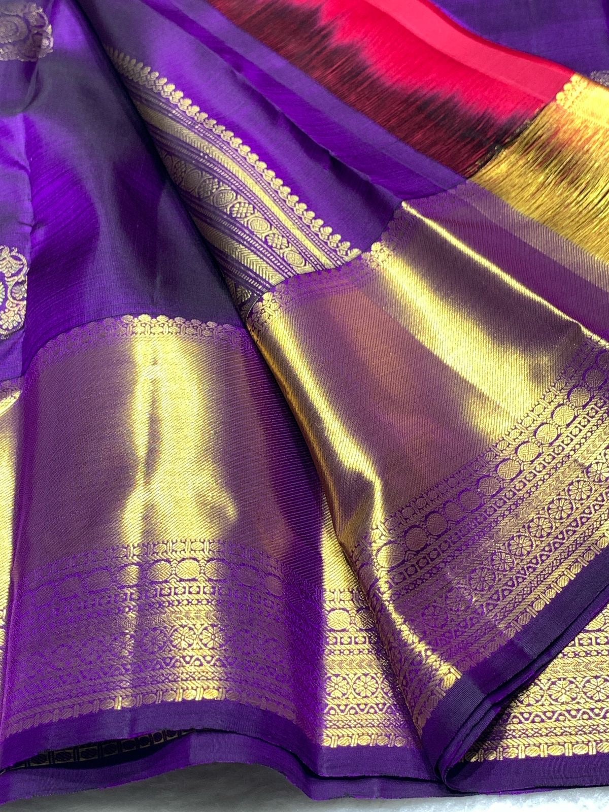 Classic Purple & Red 2gm Zari Elegance Kanchipuram Handloom Silk Saree SS24396