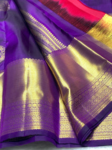 Classic Purple & Red 2gm Zari Elegance Kanchipuram Handloom Silk Saree SS24396