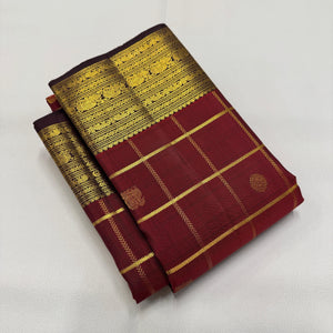 Classic Brick Red & Coffee Brown 2gm Zari Bridal Elegance Kanchipuram Handloom Silk Saree SS26497