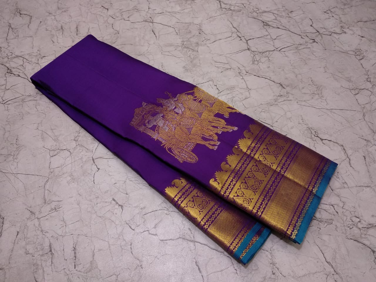 Classic Violet & Sky Blue 2gm Zari Elegance Kanchipuram Handloom Silk Saree SS24628