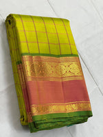 Load image into Gallery viewer, Classic Lime Yellow &amp; Orange 2gm Zari Kanchipuram Handloom Silk Saree SS25579
