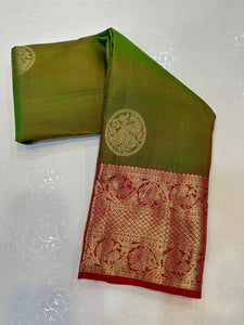 Classic Olive Green & Red Elegance Kanchipuram Handloom Silk Saree SS24324