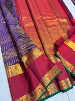 Load image into Gallery viewer, Classic Violet &amp; Maroon Brocade Elegance Kanchipuram Handloom Silk Saree SS27198
