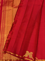 Load image into Gallery viewer, Classic Carmine Red Parrot Butta Small Border 2gm Zari Bridal Elegance Kanchipuram Handloom Silk Saree SS28368
