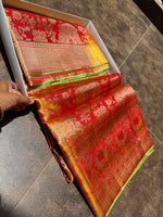 Load image into Gallery viewer, Classic Fiery Reddish Orange Gold Bridal Elegance Tissue Kanchipuram Handloom Silk Saree SS27986
