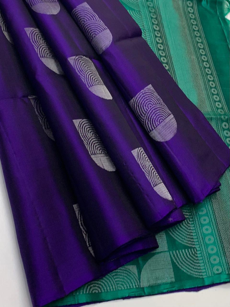 Classic Violet & Sea Green Double Warp Elegance Handloom Soft Silk Saree SS26411
