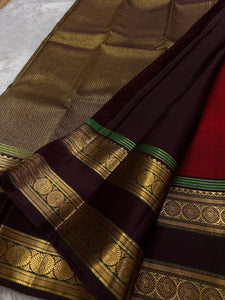 Classic Chilli Red & Dark Chocolate Elegance Kanchipuram Handloom Silk Saree SS24540