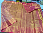 Load image into Gallery viewer, Classic Shimmer Gold &amp; Rose Pink Brocade Tissue Bridal Elegance Kanchipuram Handloom Silk Saree SS27277

