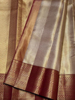 Load image into Gallery viewer, Classic Rose Gold &amp; Garnet Red Diagonal Rectangular Design Brocade 2gm Zari Bridal Elegance Kanchipuram Handloom Silk Saree SS27412
