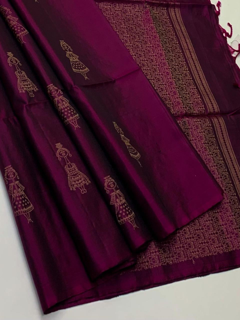 Classic Wine Red Double Warp Elegance Handloom Soft Silk Saree SS26412
