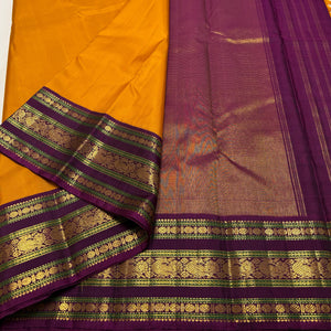 Classic Golden Yellow & Wine Red 2gm Zari Elegance Kanchipuram Handloom Silk Saree SS24628