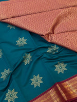 Load image into Gallery viewer, Classic Teal Green &amp; Plum Elegance Kanchipuram Handloom Silk Saree SS27842
