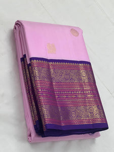 Classic Pink & Vadamalli Purple 2gm Zari Kanchipuram Handloom Silk Saree SS25841