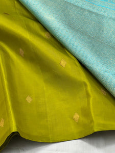 Classic Spring Green & Sky Blue 2gm Zari Elegance Kanchipuram Handloom Silk Saree SS25195