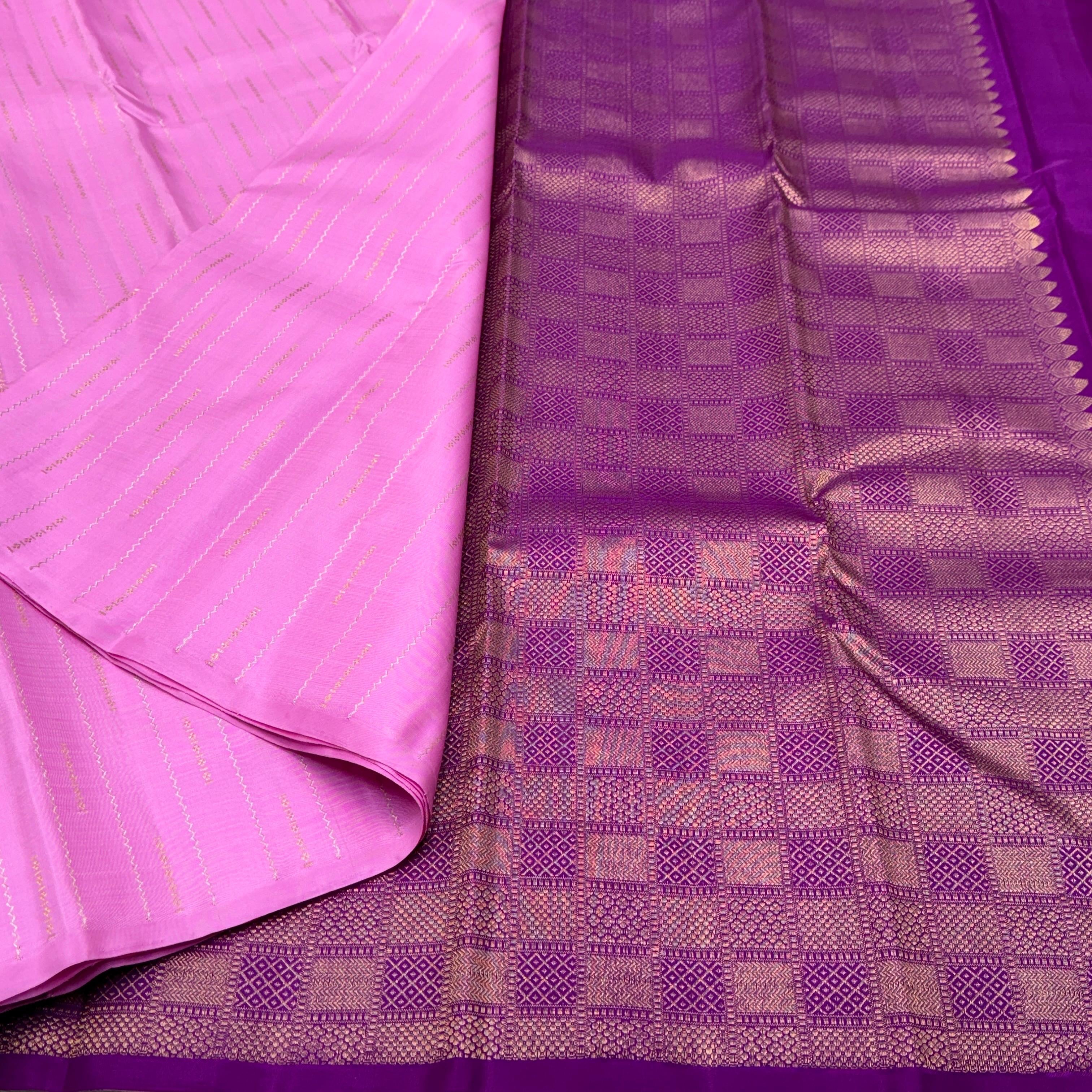 Classic Creamy Pink & Plum Elegance Handloom Silk Saree SS23583