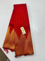 Load image into Gallery viewer, Classic Scarlet Red Temple Zari Lines Kanchipuram Handloom Silk Saree SS25940
