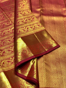 Classic Brick Red 2gm Zari Bridal Elegance Kanchipuram Handloom Silk Saree SS25369