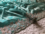 Load image into Gallery viewer, Classic Tinted Blue Handwork Elegance Crushed Tissue Silk Saree SS25698
