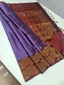 Classic Lavender & Brown Elegance Handloom Soft Silk Saree SS25305